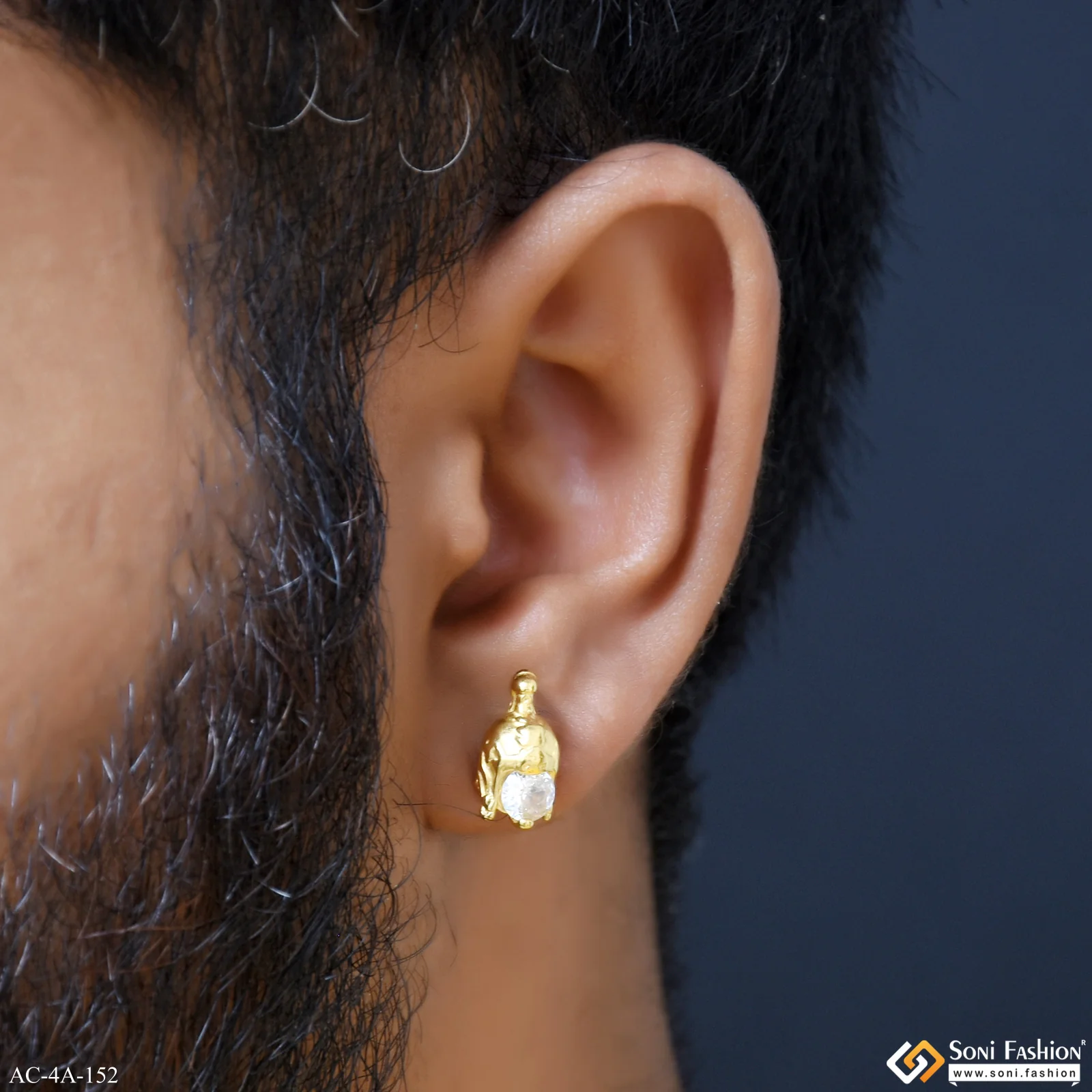 Warrior Helmet Golden Color Stud Earring for Men (2 Pc) - Style A152