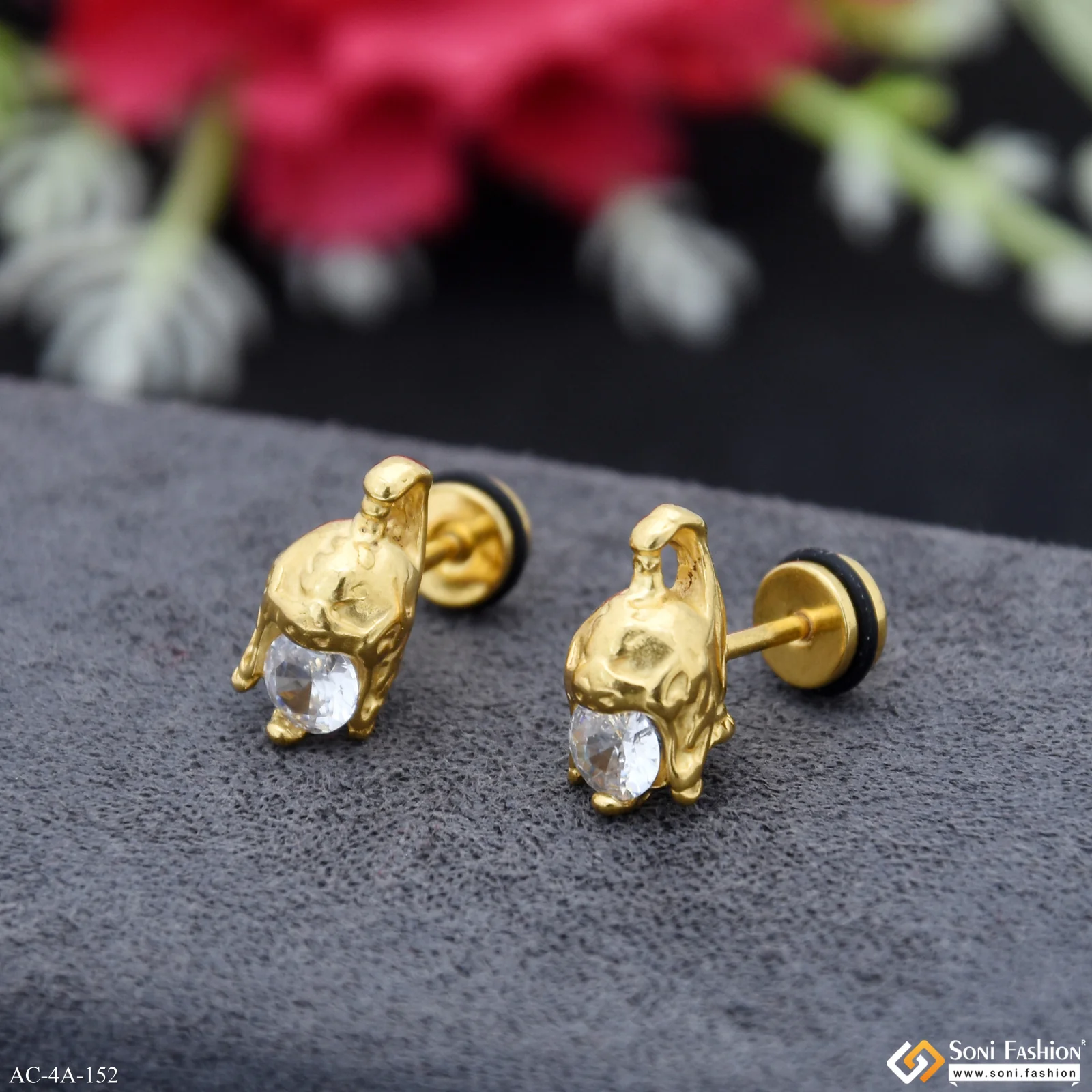 Warrior Helmet Golden Color Stud Earring for Men (2 Pc) - Style A152 - Image 3