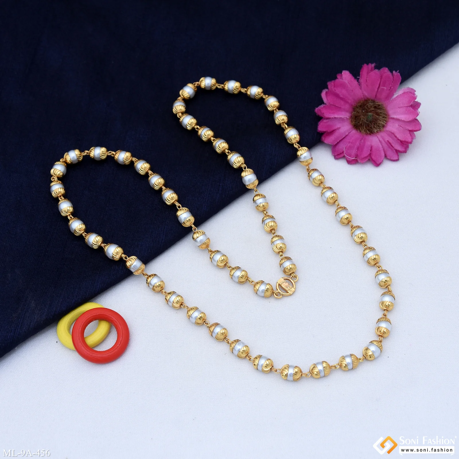 White Beads Excellent Design Gold Plated Mala for Men - Style A456 - Image 3