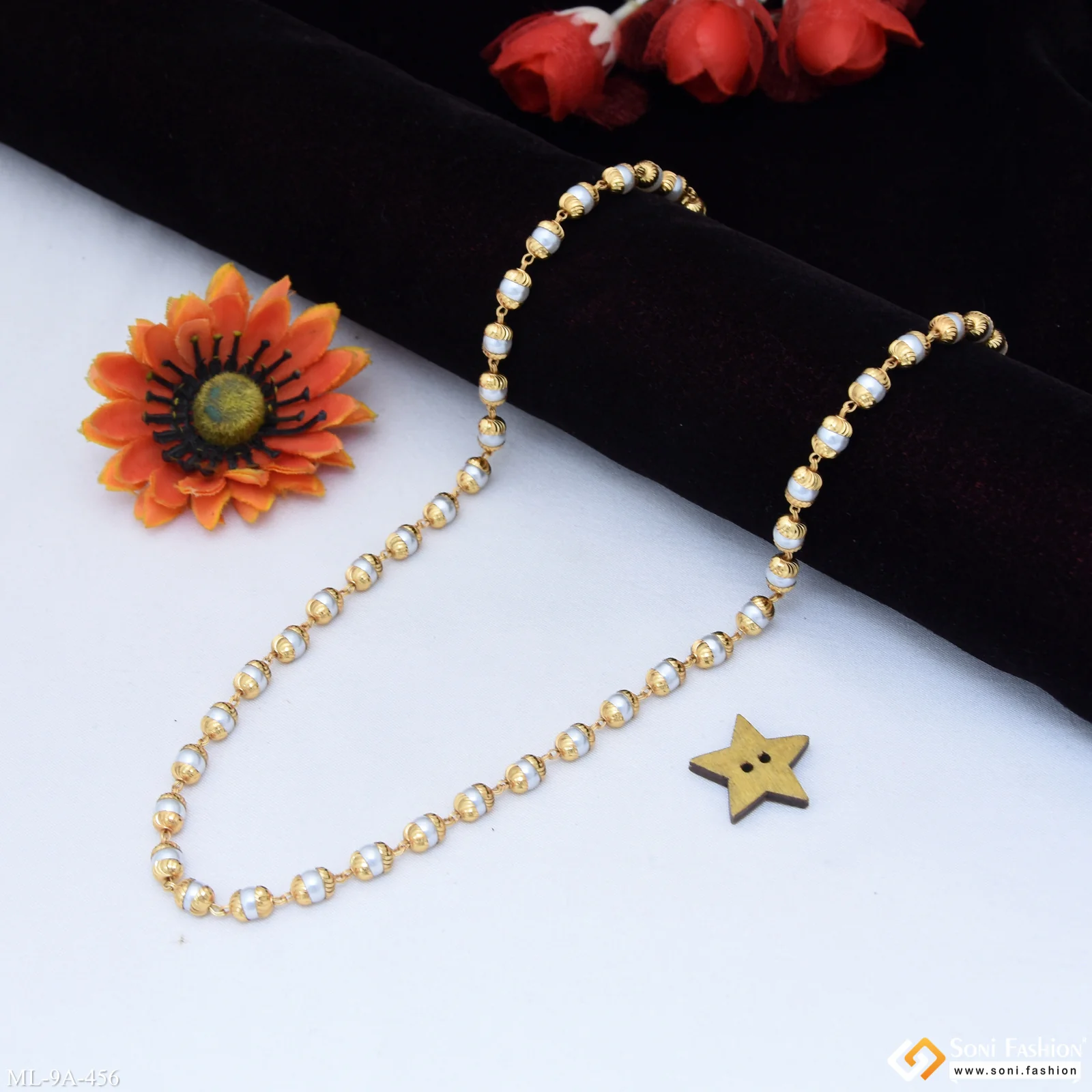 White Beads Excellent Design Gold Plated Mala for Men - Style A456 - Image 4