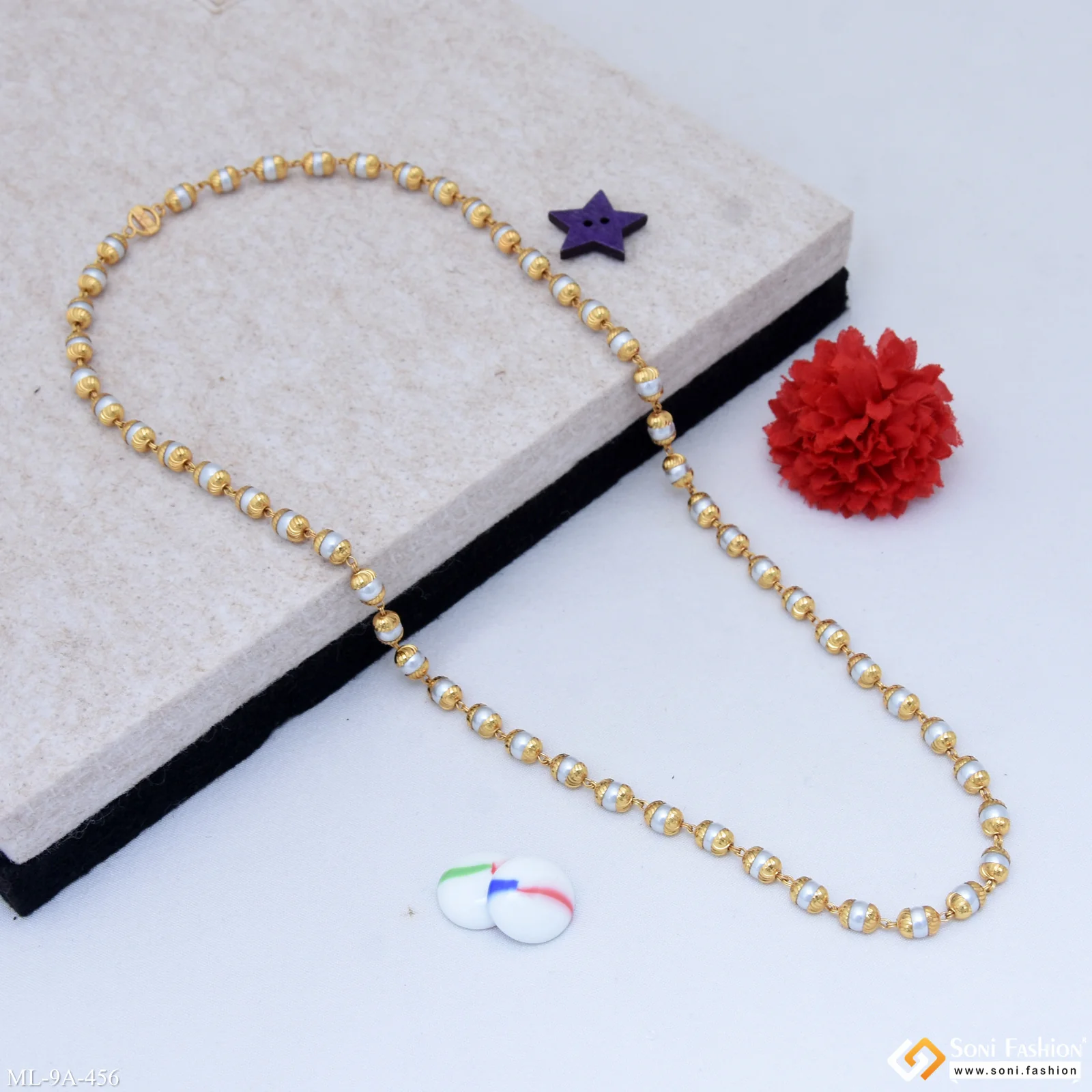 White Beads Excellent Design Gold Plated Mala for Men - Style A456 - Image 5