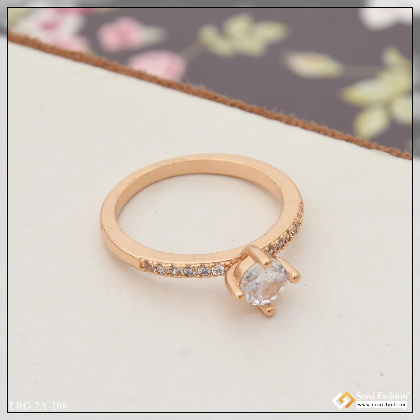 White Stone with Diamond New Style Rose Gold Color Ring for Ladies - Style A208 - Image 3
