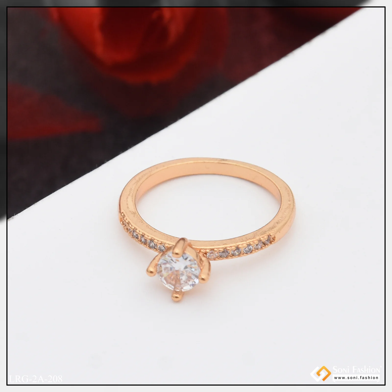 White Stone with Diamond New Style Rose Gold Color Ring for Ladies - Style A208 - Image 5