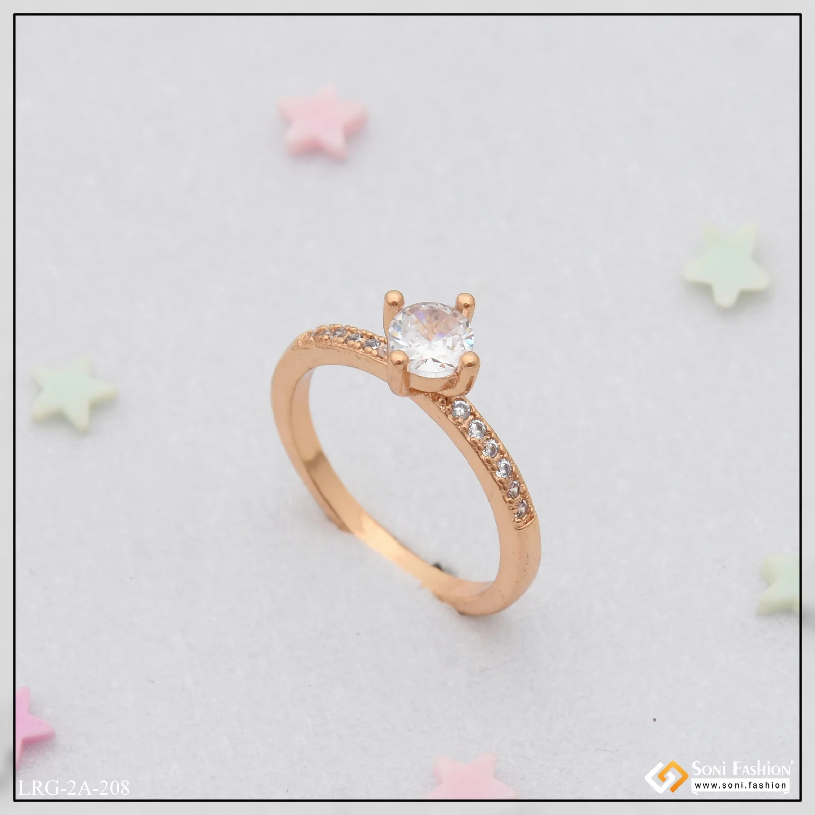 White Stone with Diamond New Style Rose Gold Color Ring for Ladies - Style A208 - Image 6