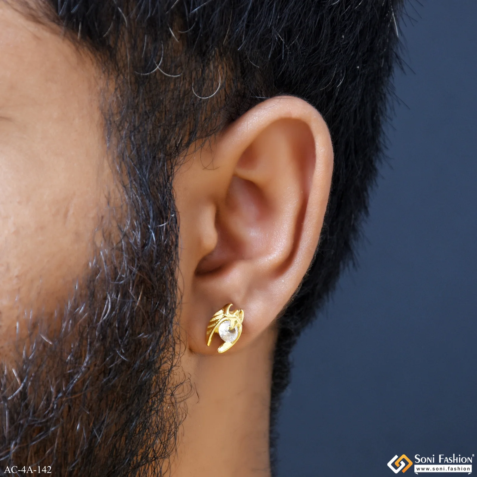 Wings Latest Design Golden Color Stud Earring for Men (2 Pc) - Style A142