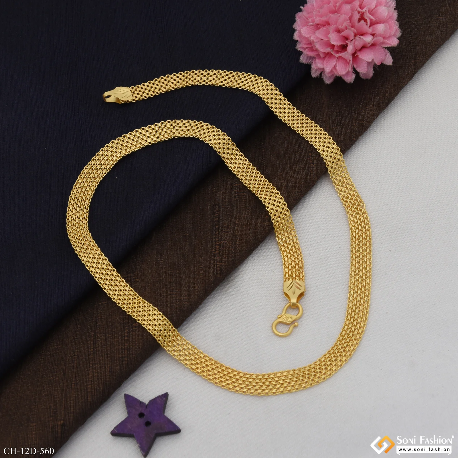 Woven Funky Design Gold Plated Chain for Men - Style D560 - Image 6
