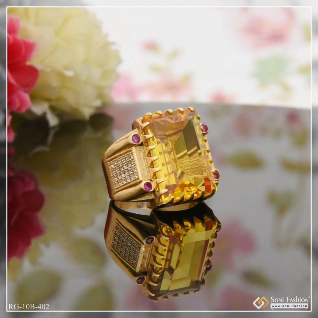 Yellow Stone with Diamond Fashionable Design Gold Plated Ring for Men - Style B402 - Image 6