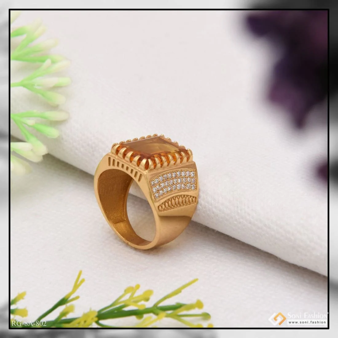 Orange Stone with Diamond Latest Design High-Quality Gold Plated Ring - Style A802 - Image 4