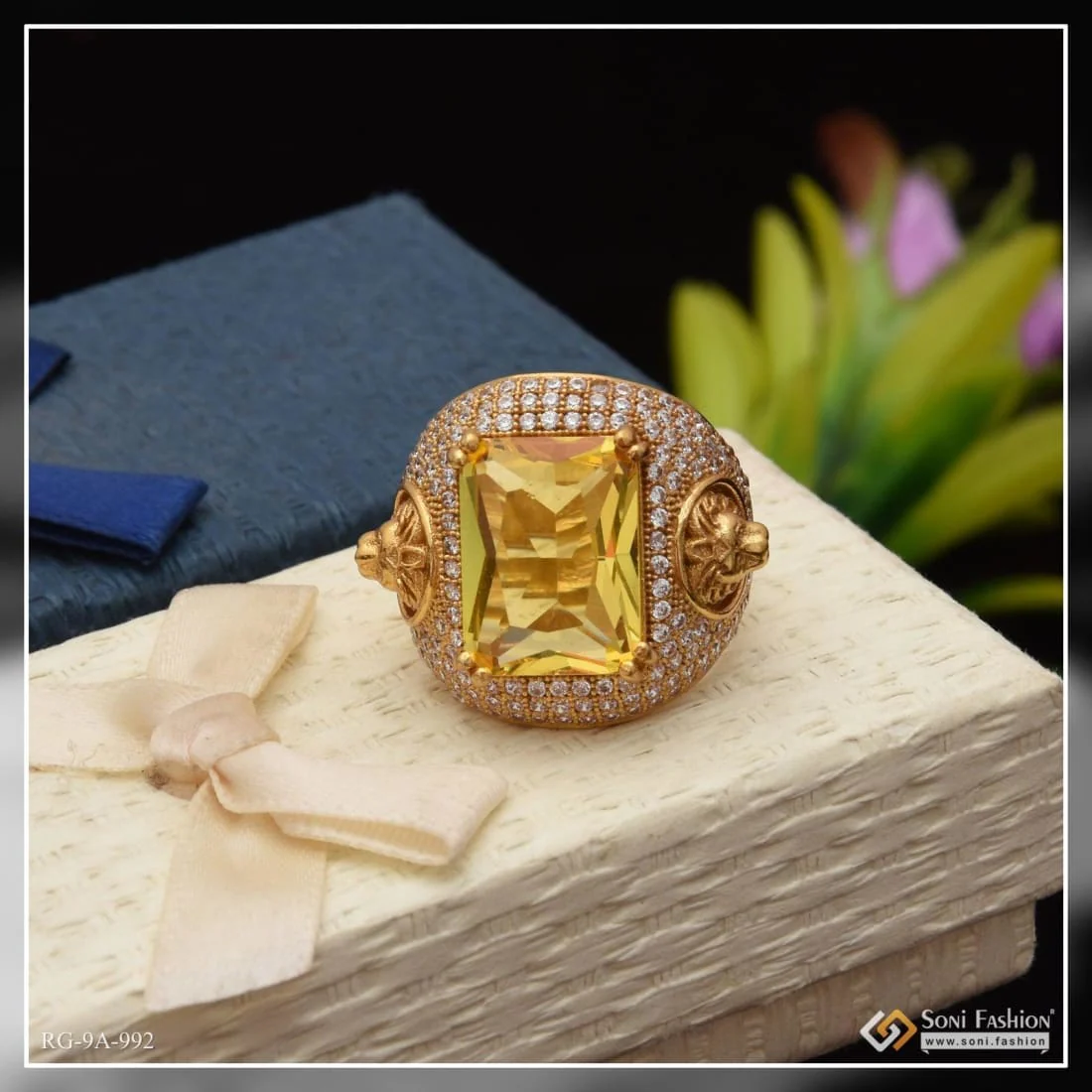 Yellow Stone with Diamond Fashionable Design Gold Plated Ring for Men - Style A992 - Image 3