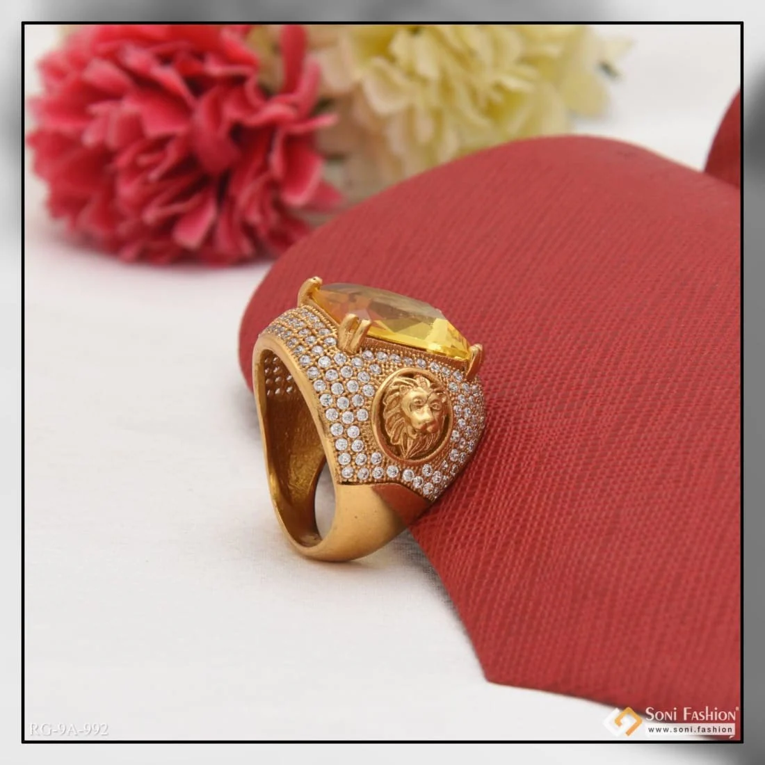 Yellow Stone with Diamond Fashionable Design Gold Plated Ring for Men - Style A992 - Image 4