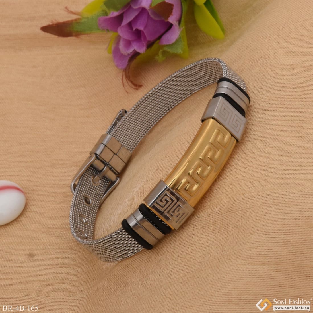 Zig - Zag Design Best Quality Golden & Silver Color Bracelet For Men - Style B165 - Image 2