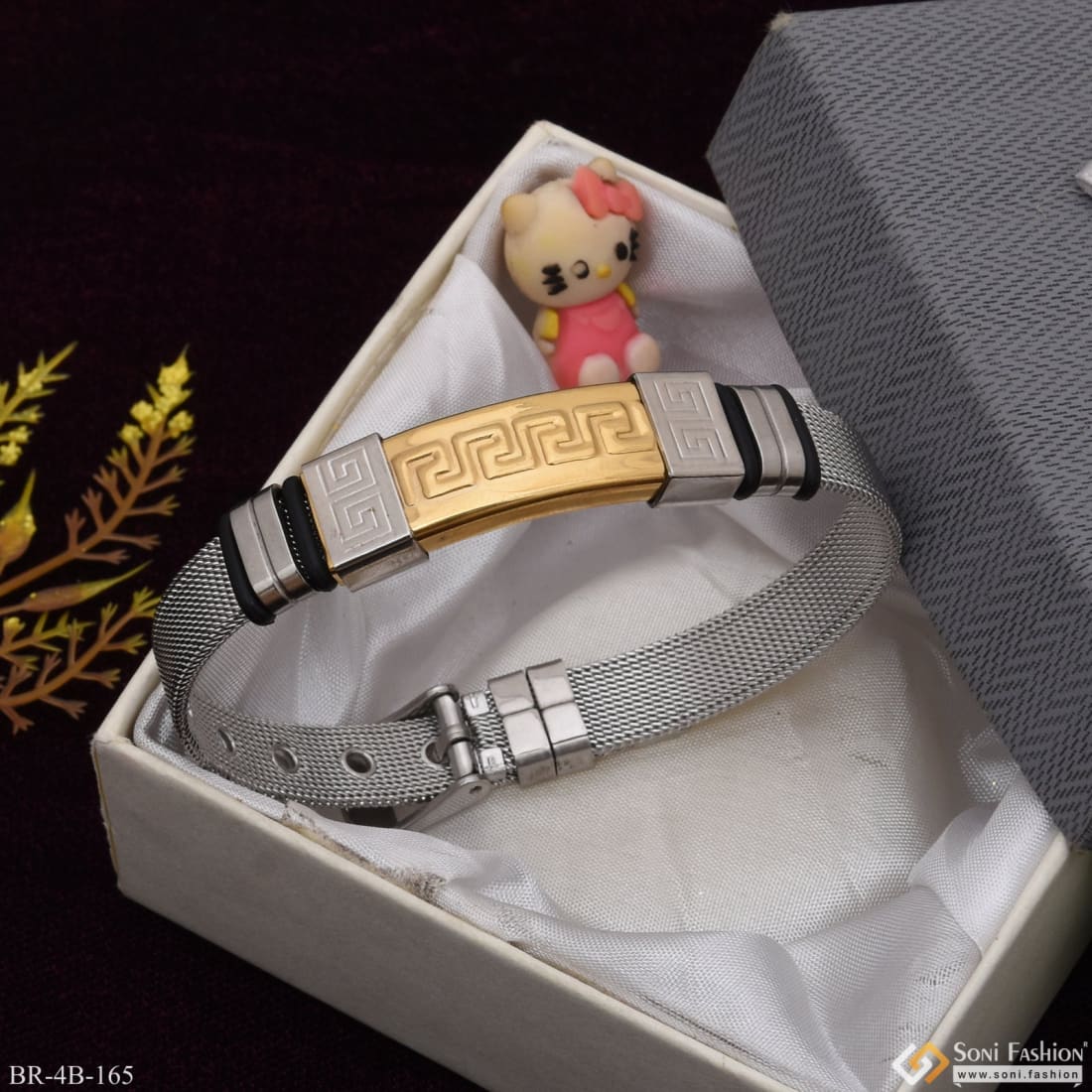 Zig - Zag Design Best Quality Golden & Silver Color Bracelet For Men - Style B165 - Image 4