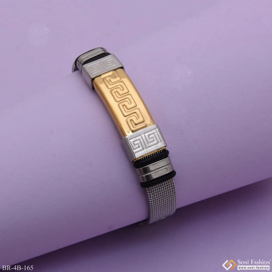Zig - Zag Design Best Quality Golden & Silver Color Bracelet For Men - Style B165 - Image 5